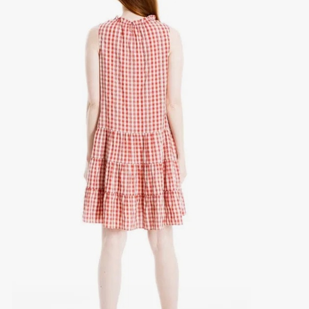 Max Studio Gingham tiered sleeveless red cream midi dress medium - Picture 12 of 12